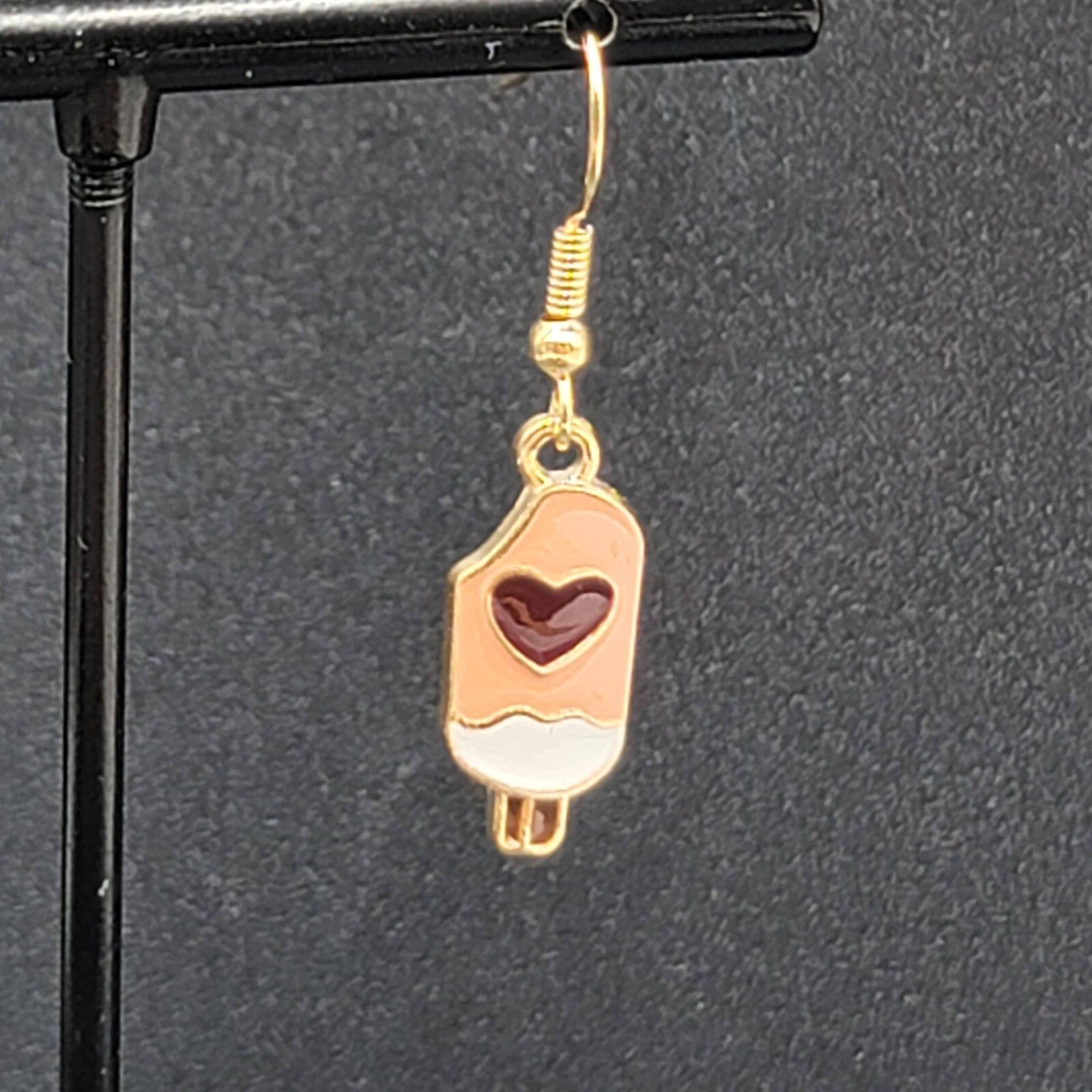 Heart Ice Cream Popsicle Pierced Earrings Pink Enamel Dangle New 3/4"