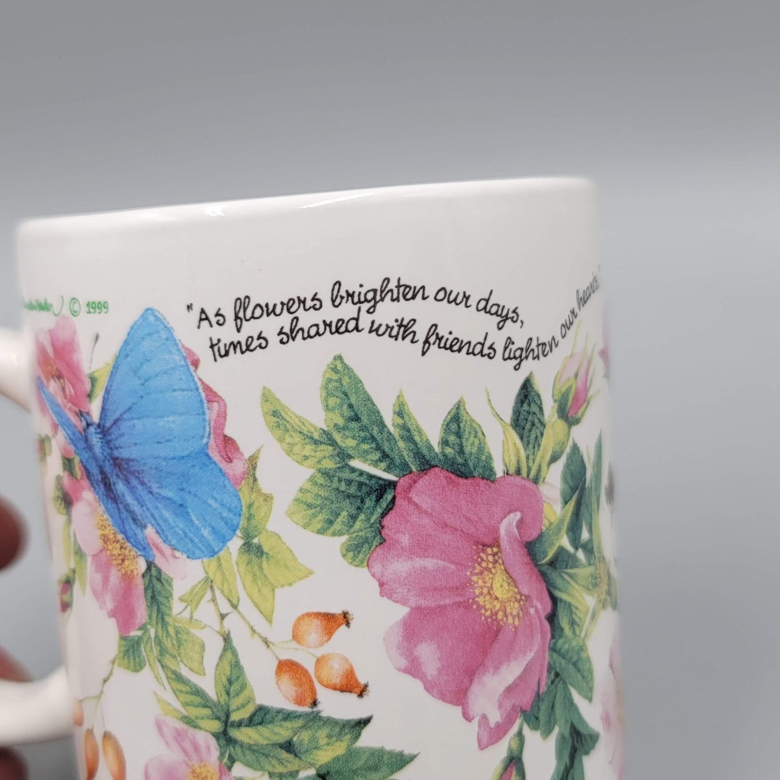 Vintage Avon Wildflower Friendship Coffee Mug 1999 Butterfly Floral Ceramic