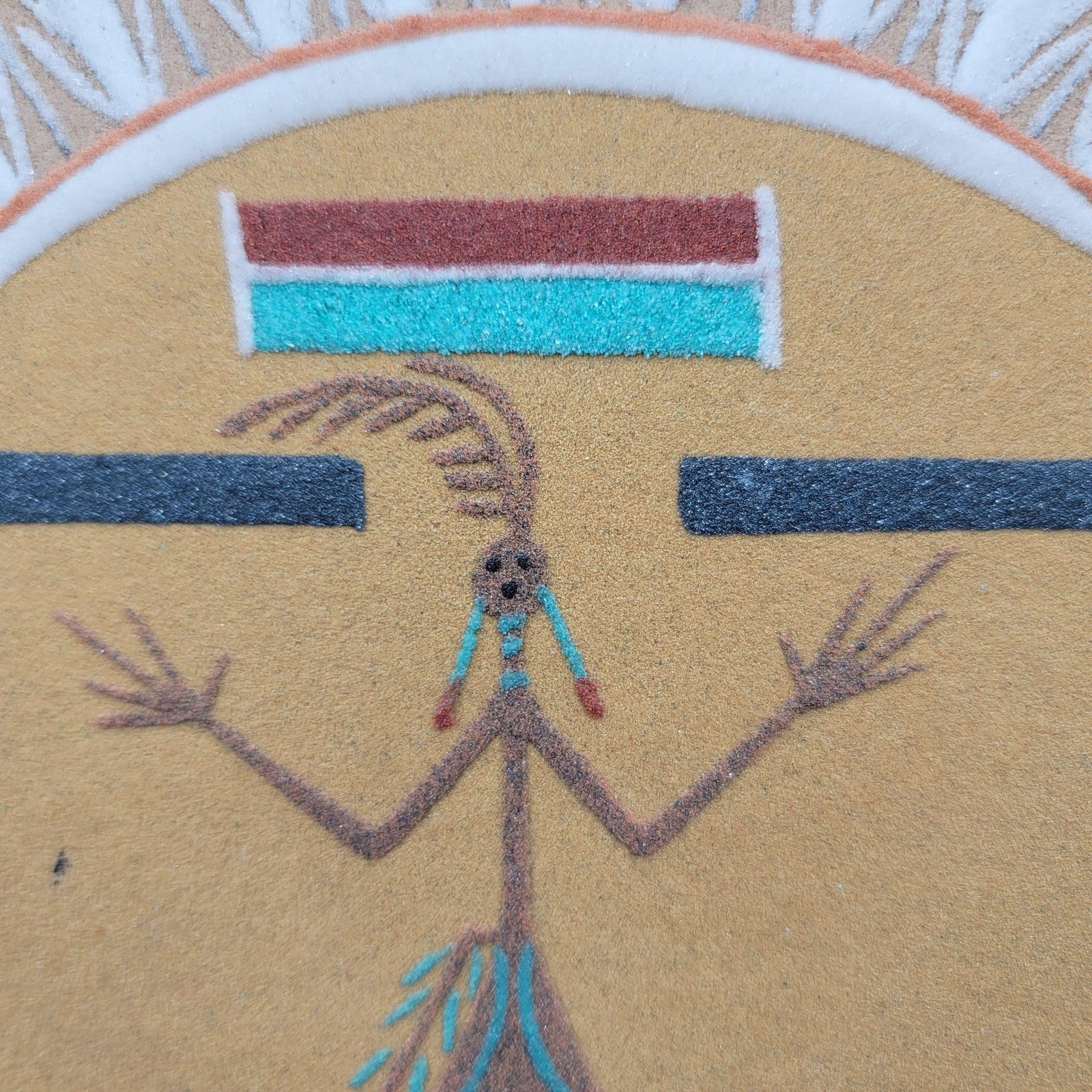 Sun and Eagle Sand Painting Southwestern Art Signed Damon 16 in Square Panel