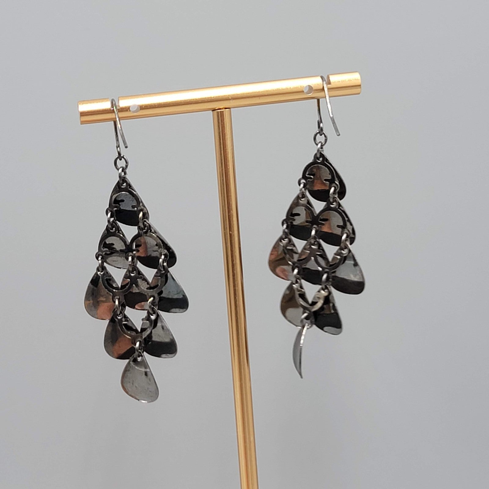Black Metal Chandelier Pierced Earrings Dangle Statement 2 in
