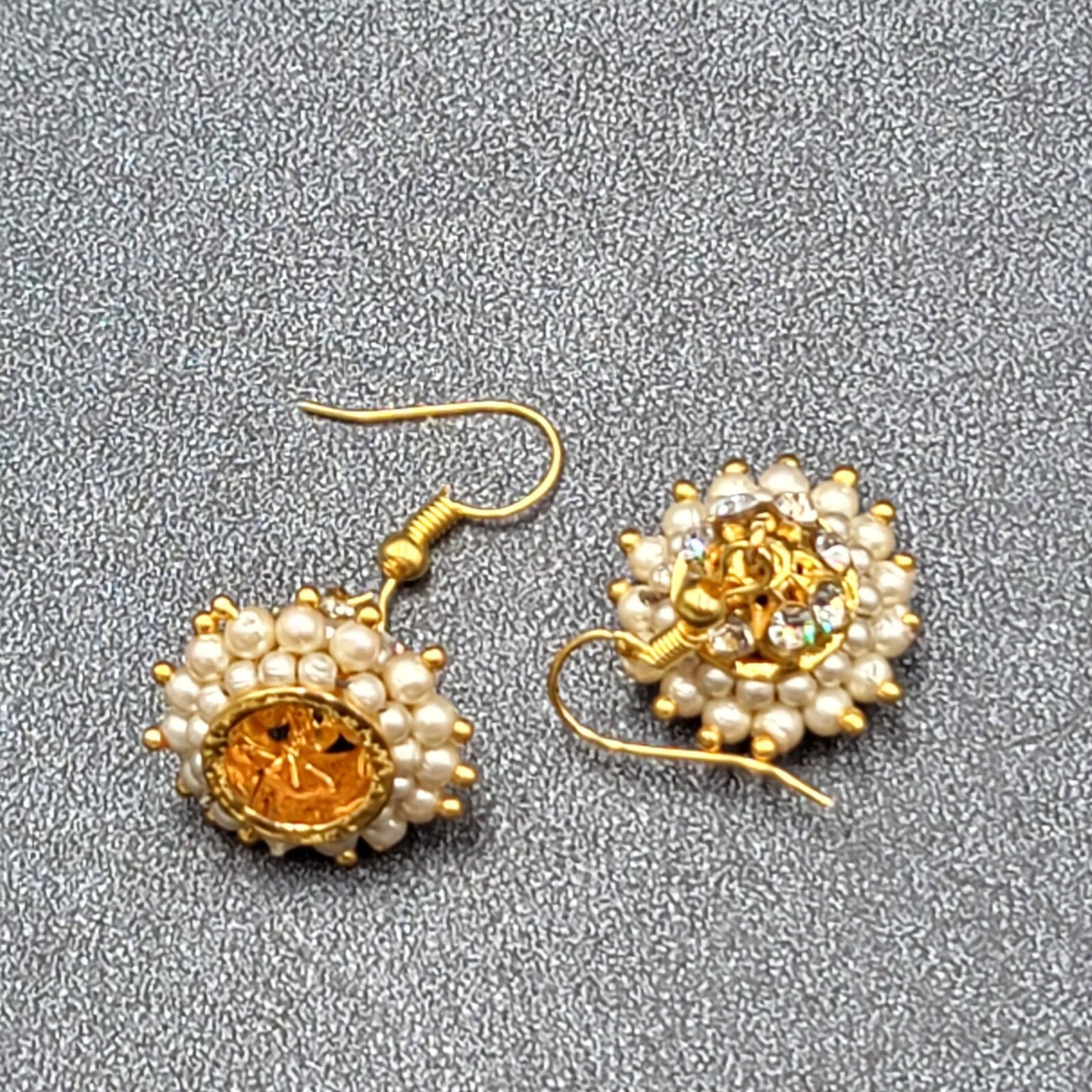 Pierced Earrings Gold Plated Chandelier Faux Pearl Beads 1"