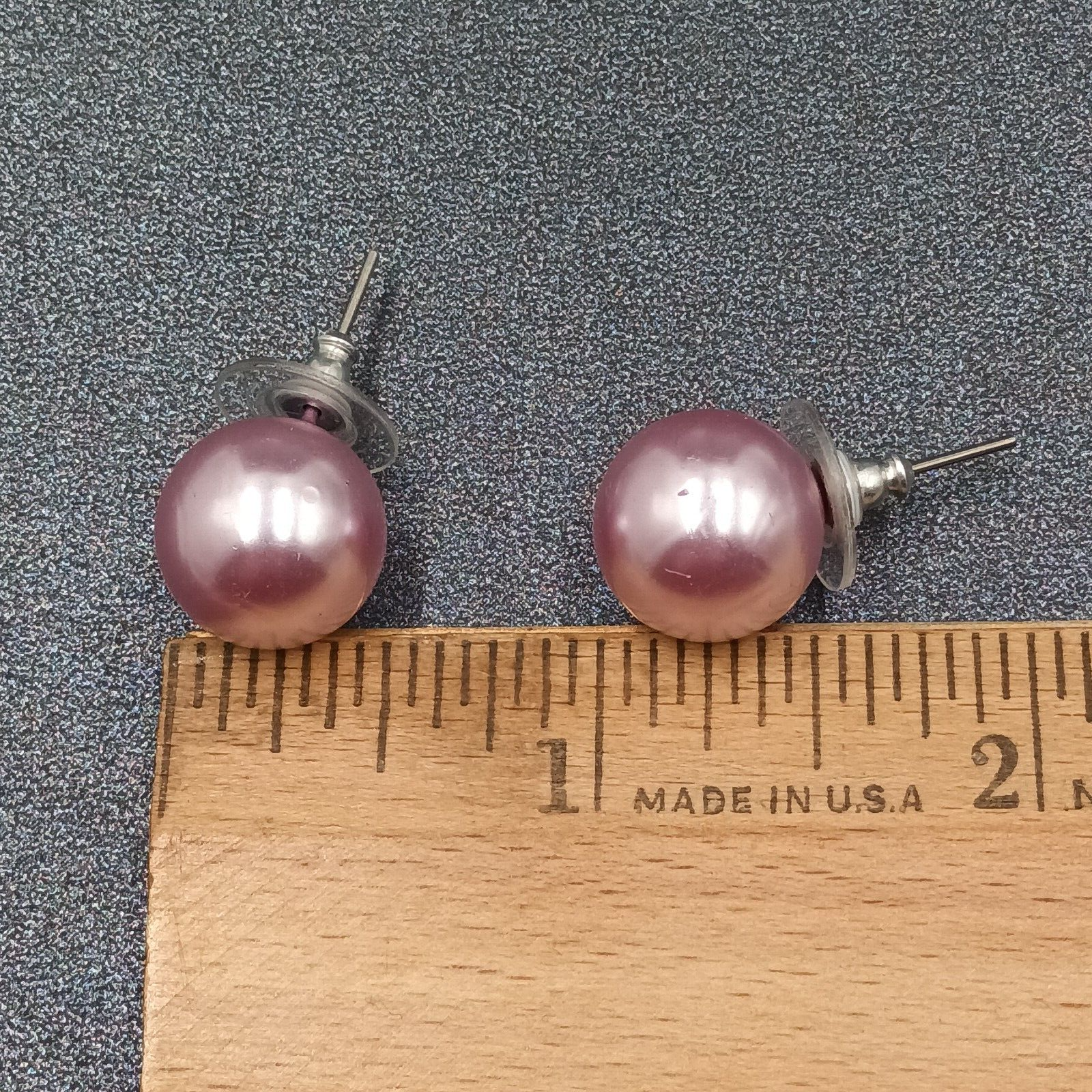 Pierced Earrings Purple Faux Pearl Studs 1/2"