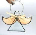 Stained Glass Angel Figurine Ornament 5" x 4 5/8" Sun catcher Peach Pink Wings