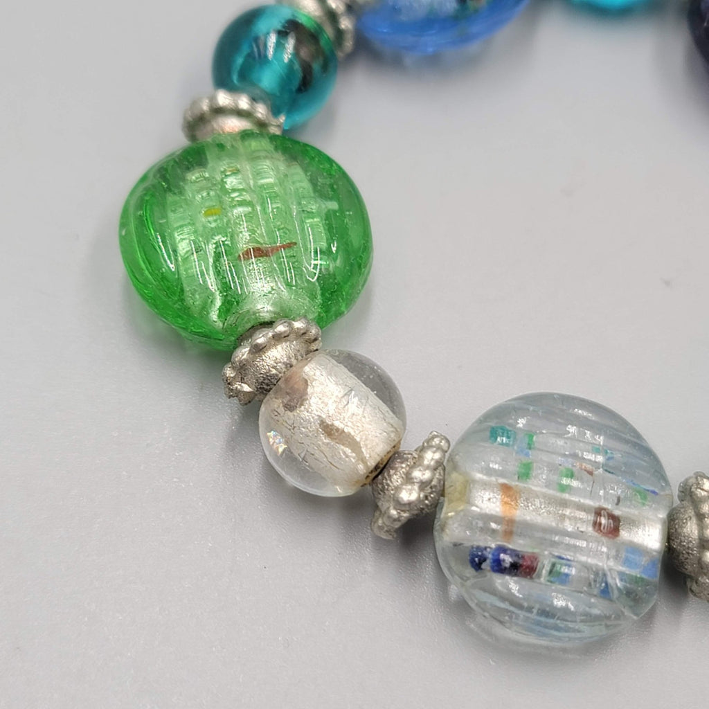 Multicolor Art Glass Bead Bracelet Small 6.5" Elastic