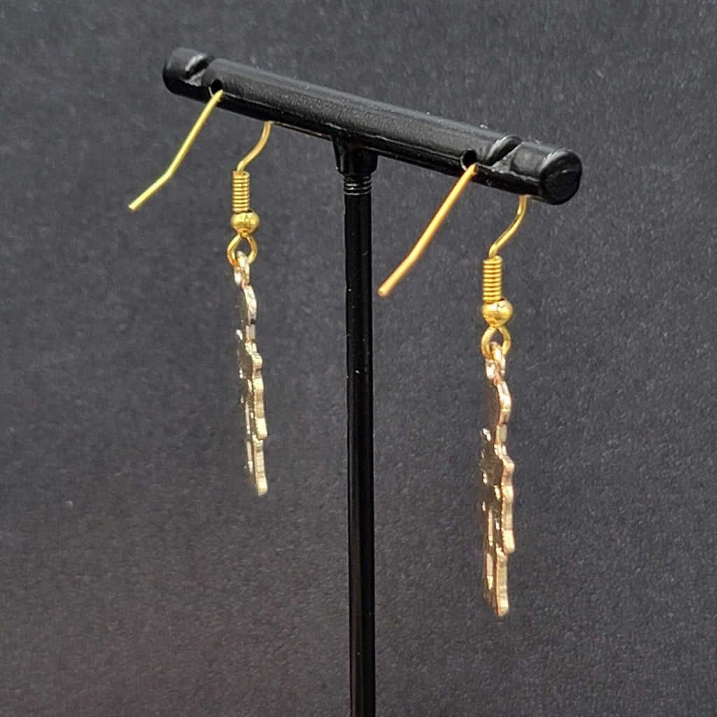 Halloween Skeleton Pierced Earrings Gold tone White Enamel Dangle 1"