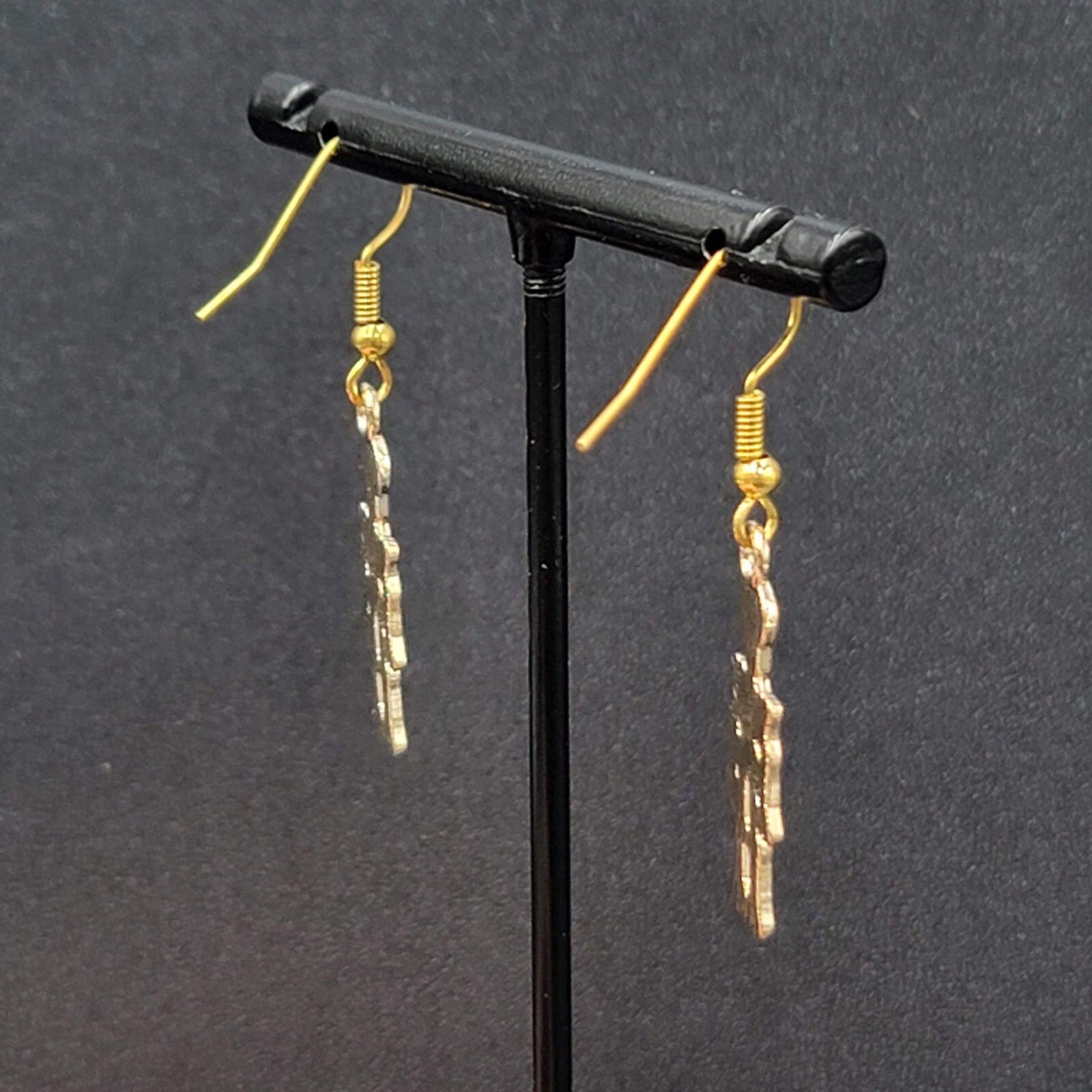 Halloween Skeleton Pierced Earrings Gold tone White Enamel Dangle 1"