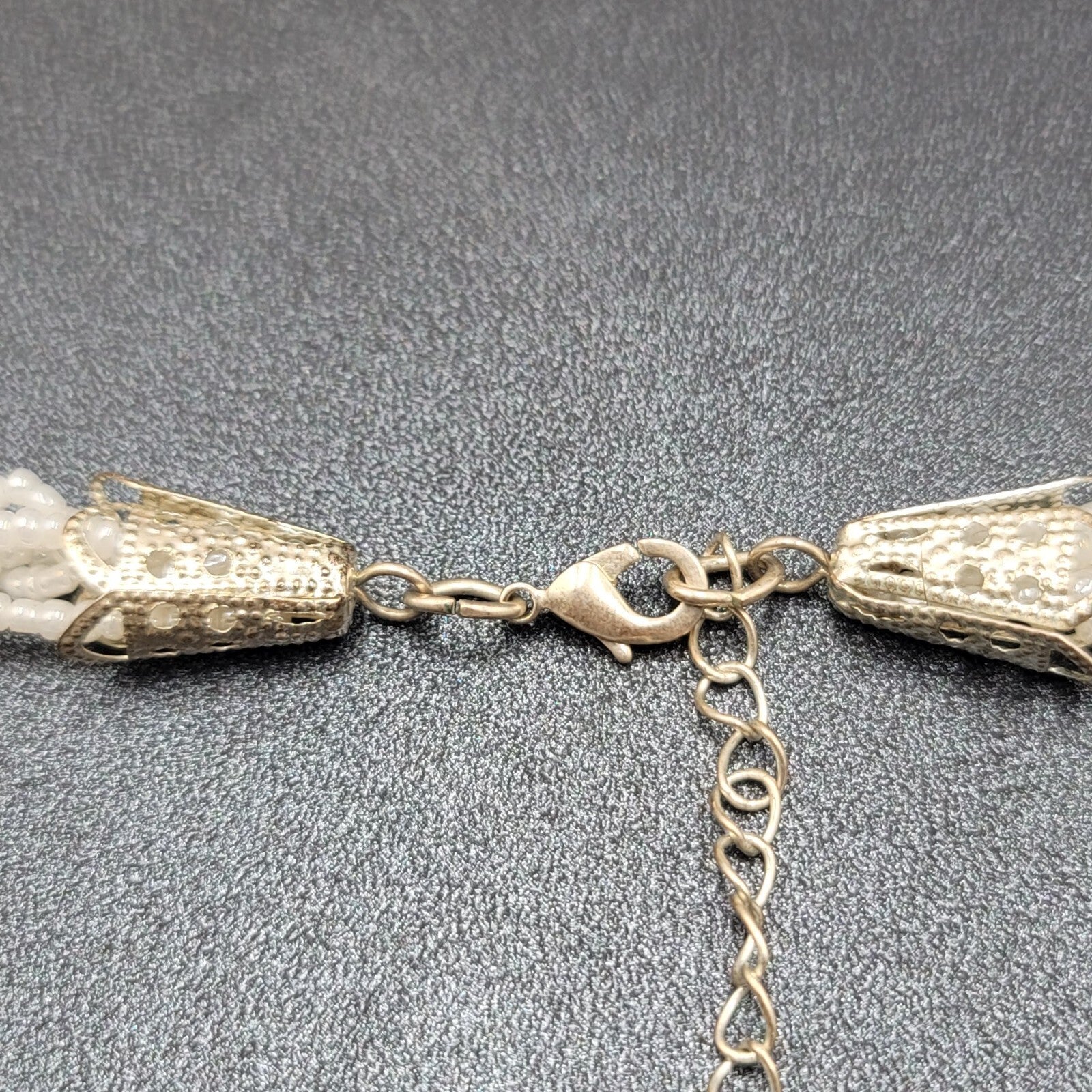 White Bead Beaded Necklace Gold tone Barrel Clasp  18"-21"