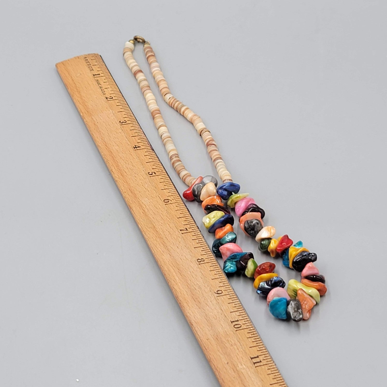 Vintage Dyed Shell Beads Necklace Statement Multicolor 20 in
