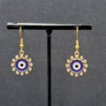 New Evil Eye Rhinestone Pierced Earrings Crystal Gold tone Blue Enamel 3/4"