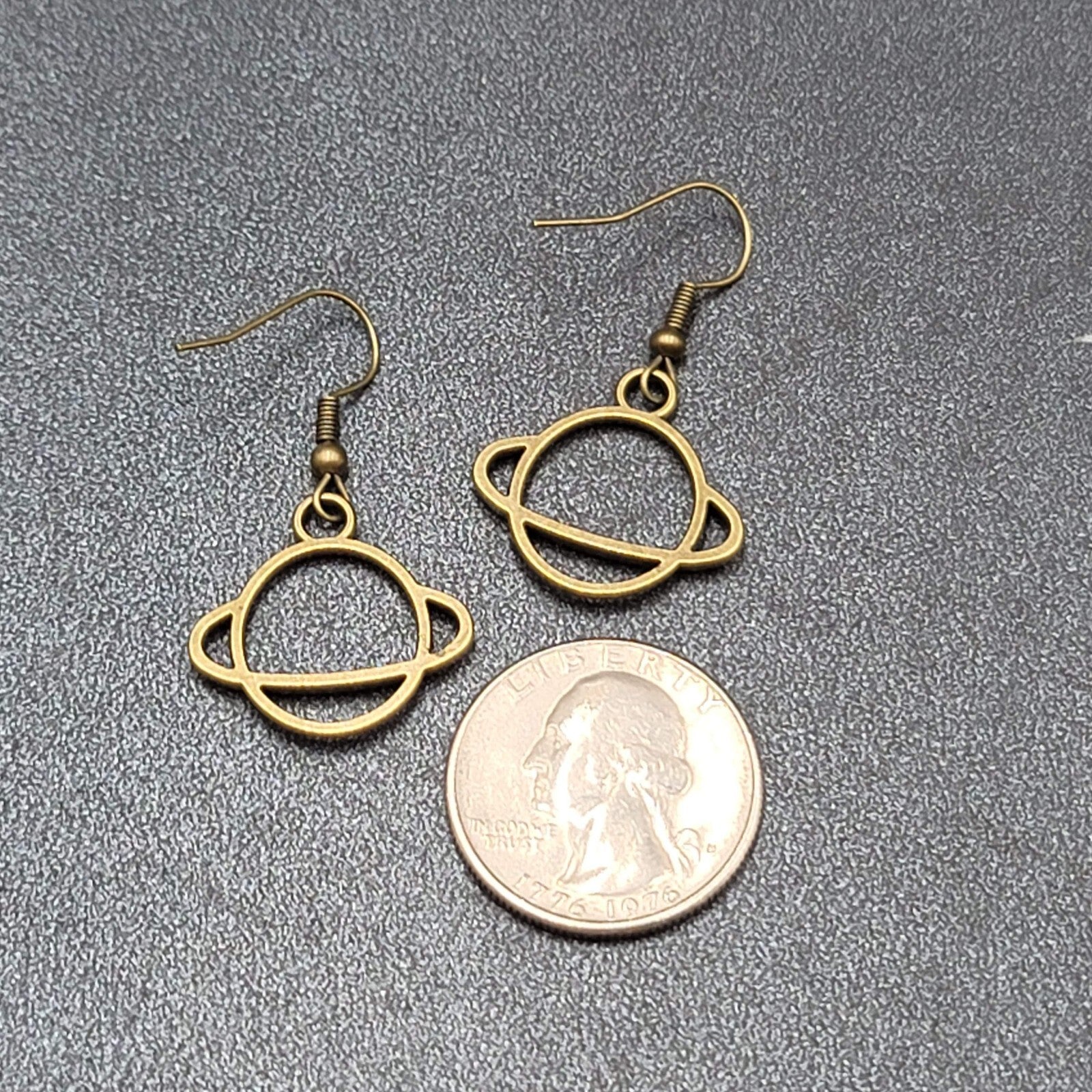 New Saturn Planet Pierced Earrings Bronze tone Dangle 3/4"