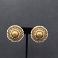 Vintage Pierced Earrings Large Statement Engraved Green Gold White Acrylic  1.5"