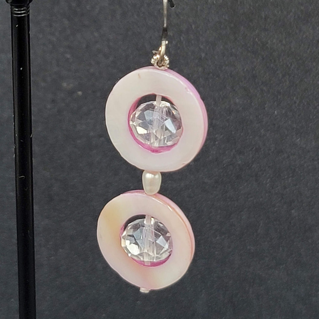 Pierced Earrings Mother of Pearl Unique Dangle 1.5"