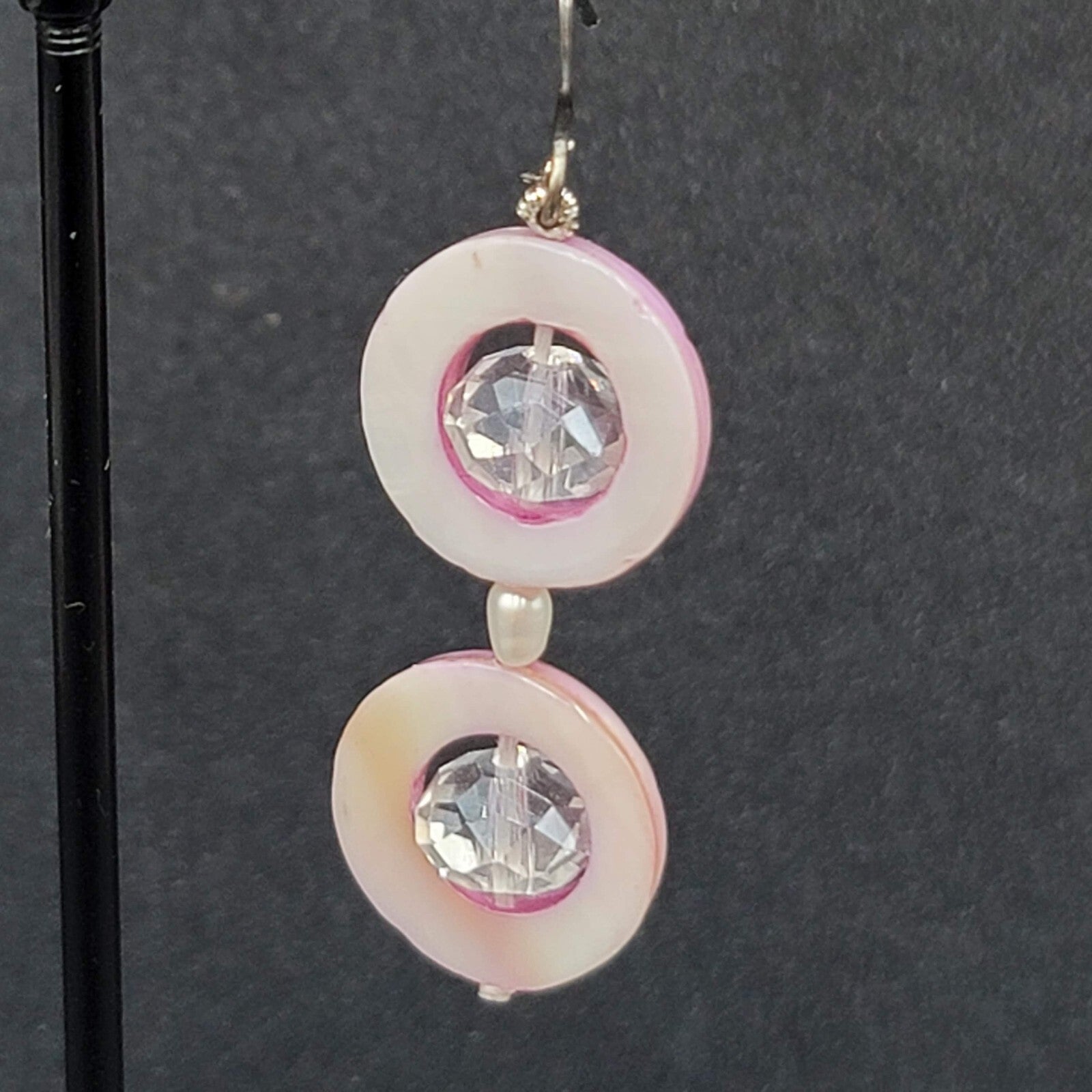 Pierced Earrings Mother of Pearl Unique Dangle 1.5"