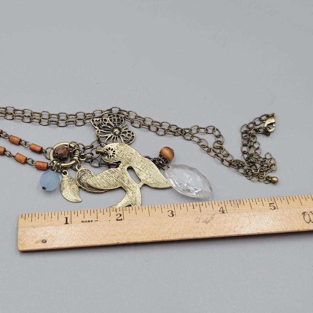 Charm Pendant Necklace Bronze tone Long Chain 28"