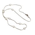 Faux Pearl Bead Station Necklace Silver tone 24 in
