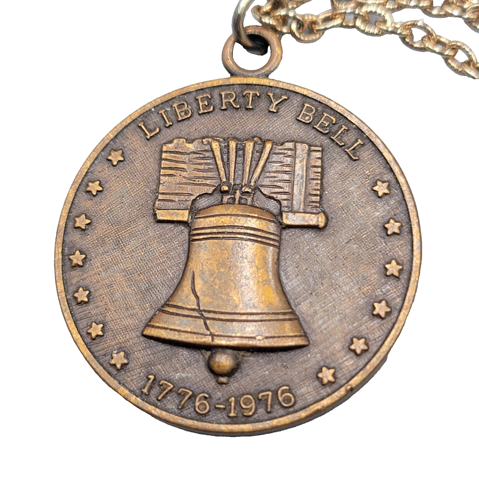 Vtg Liberty Bell Commemorative Mint Registered Coin Pendant Necklace Bronze tone