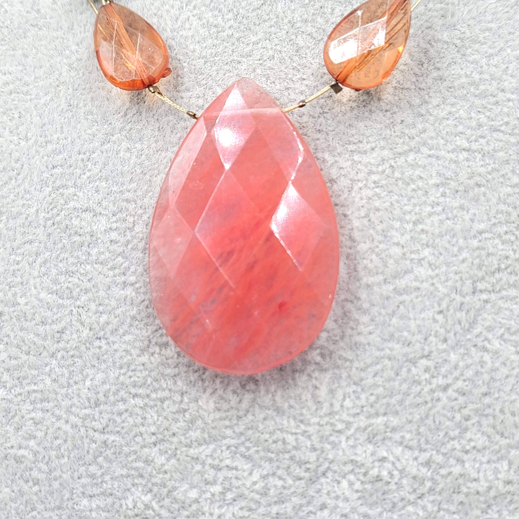 Multicolor Floating Stones Necklace Teardrop Pendant 18" +