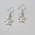 Fairy Pierced Earrings Embossed Silver tone Dangle 3/4"