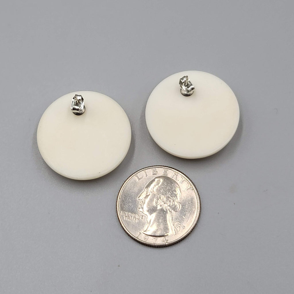 Vintage Pierced Earrings White Yellow Polka Dot 1"