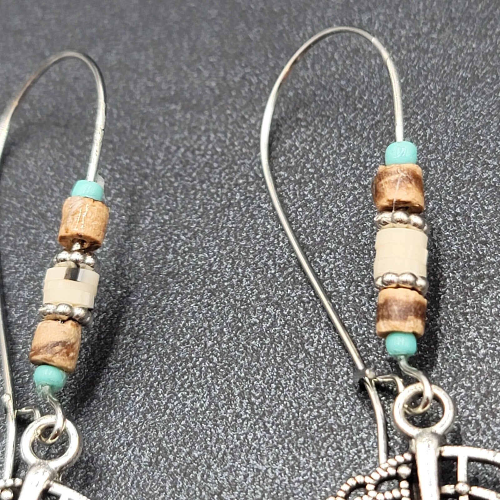 New Boho Pierced Earrings Open Work Leaf Beaded Long 3"