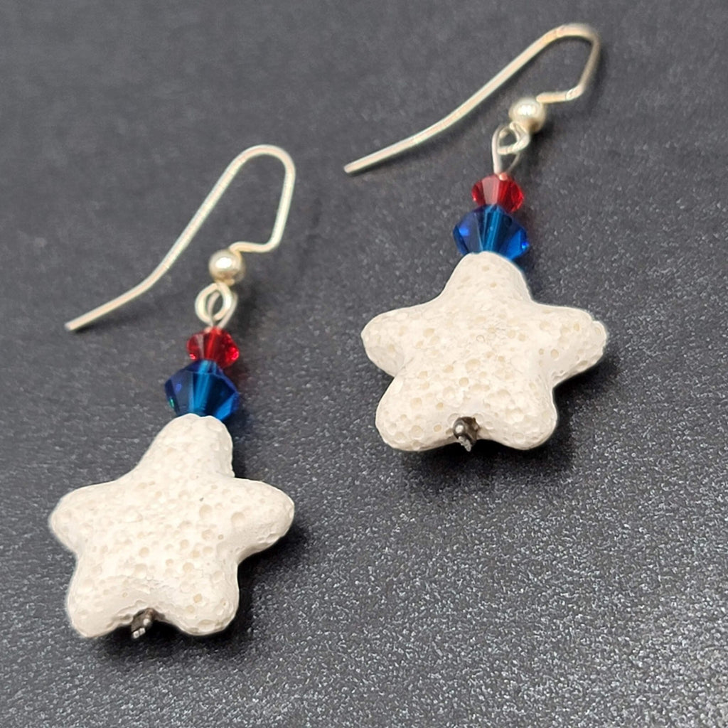 Pierced Earrings Silver tone Crystal Bead Starfish Dangle 1.5"