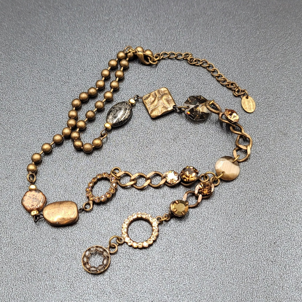 Creazioni Bianco Italy Bead Y Drop Necklace Bronze tone Chain 18-21" + Drop