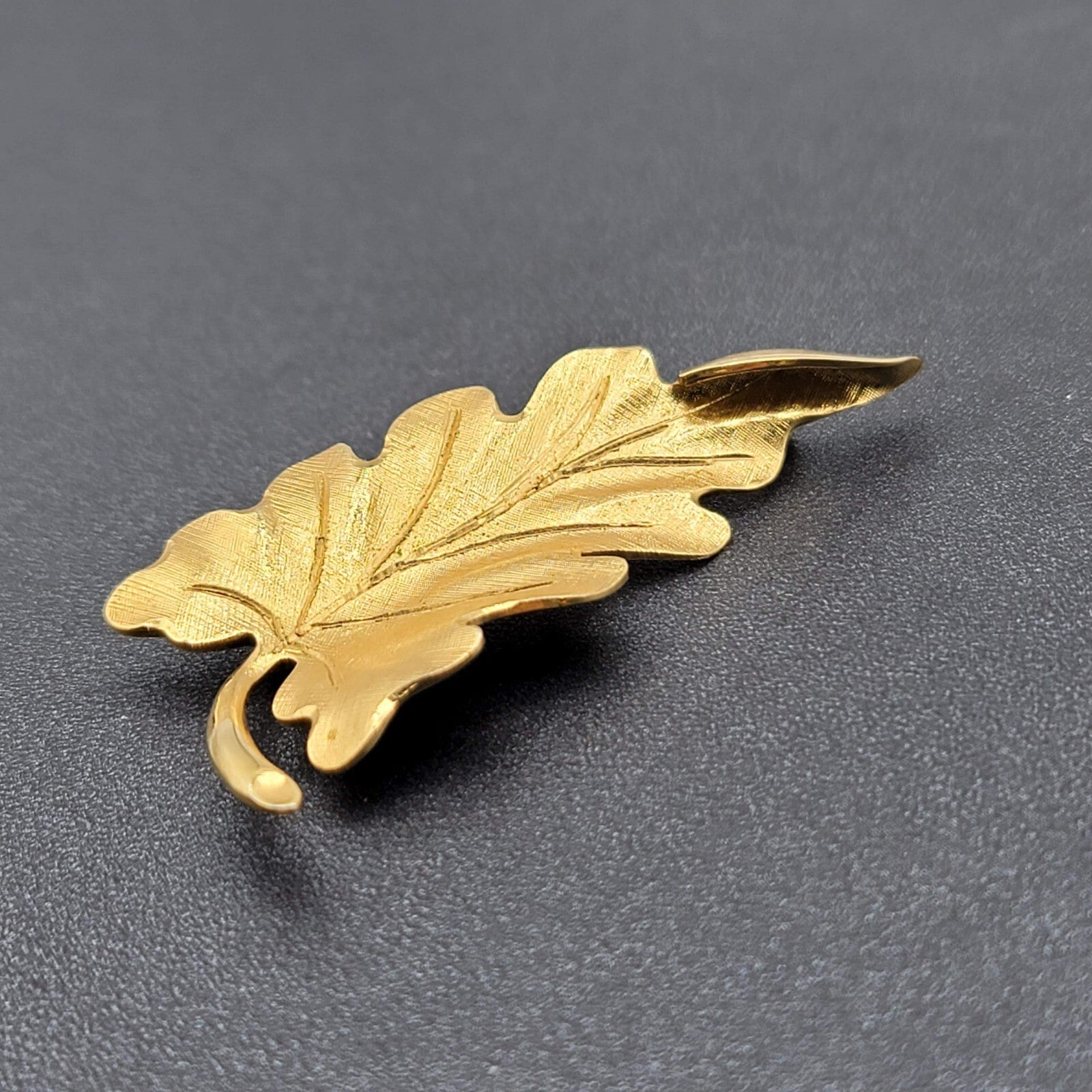 Vintage Monet Brooch Gold Plated Leaf Pin Estate 2 3/8" long Signed