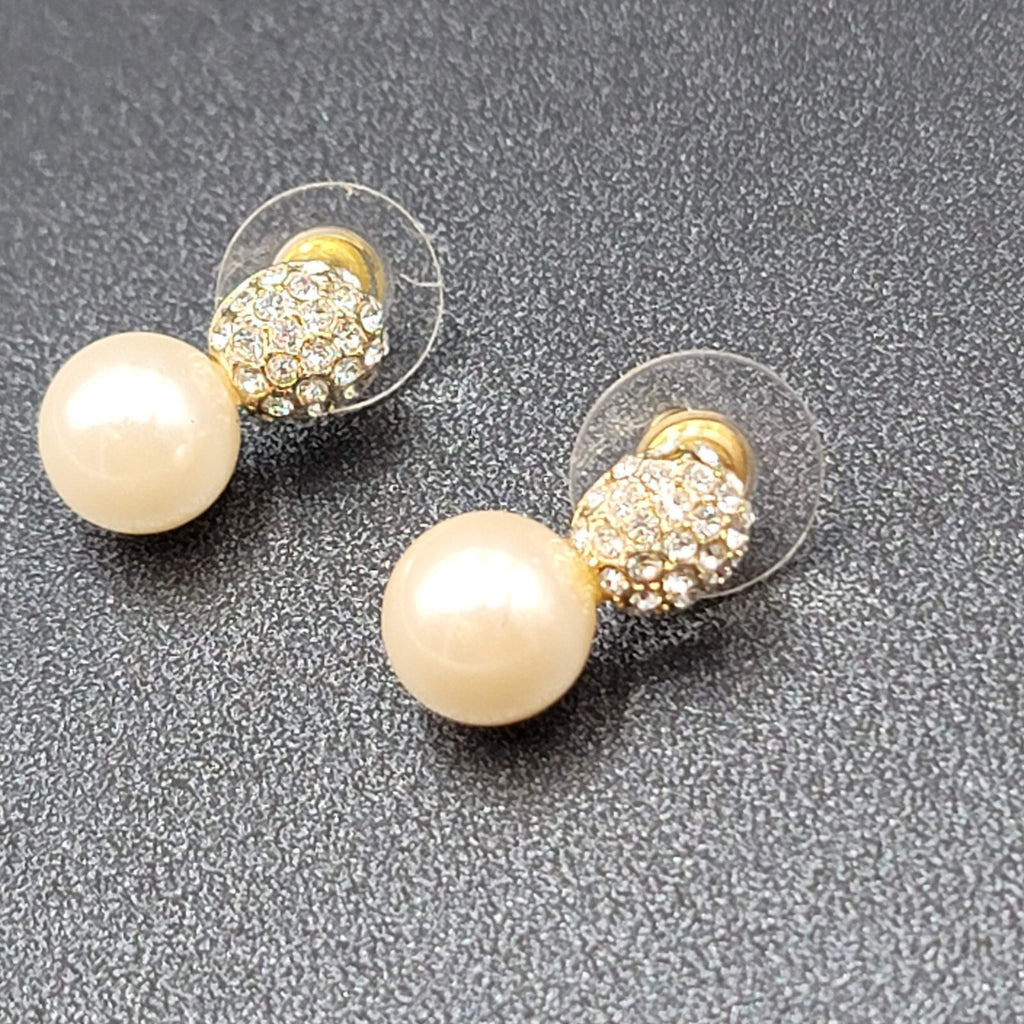 Pierced Earrings Imitation Pearl Crystal Rhinestone Drop 3/4"
