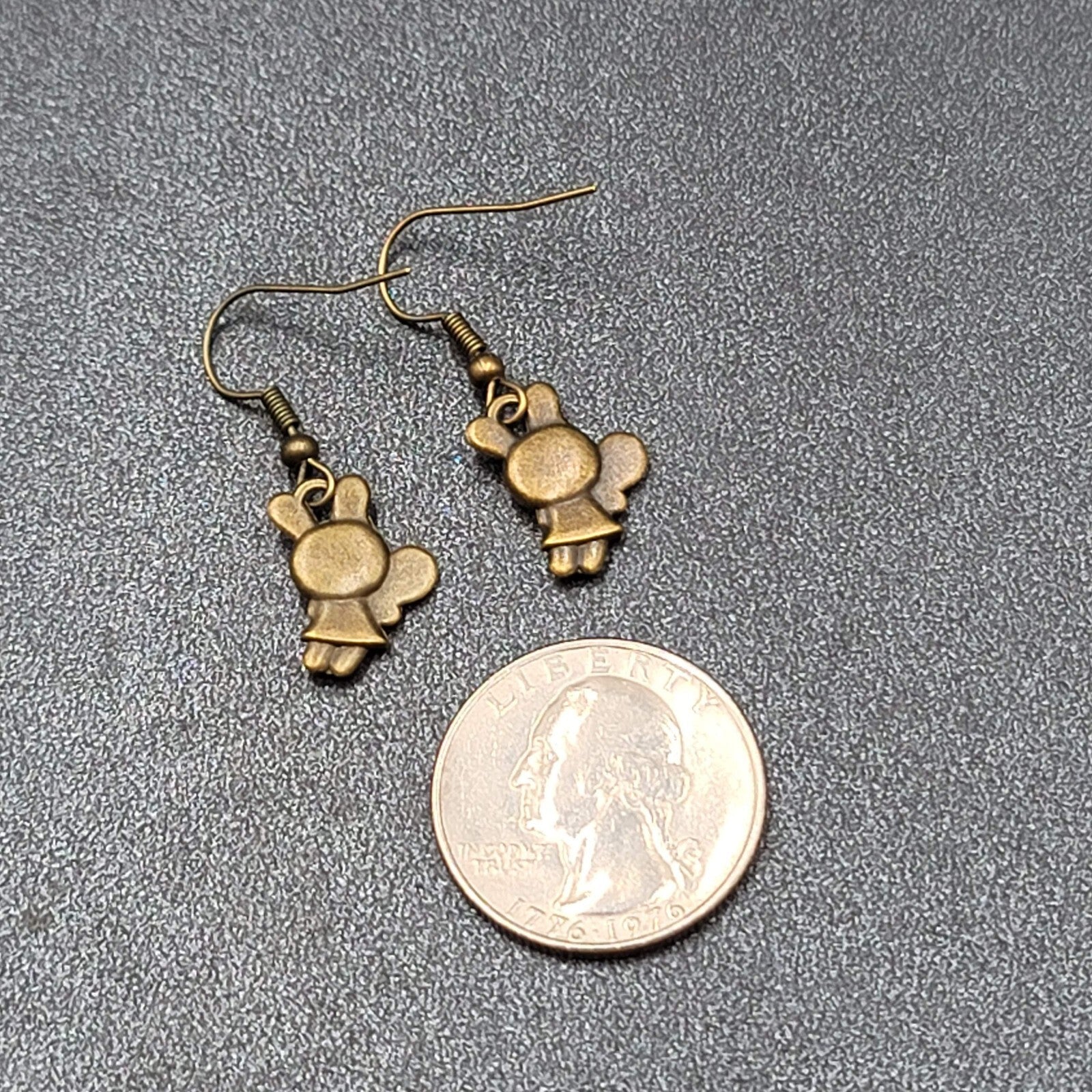 New Pierced Earrings Bronze tone Bunny Rabbit Tennis Dangle 5/8"