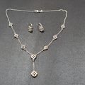 Avon Clover Y Necklace and Pierced Earring Set Crystal Silver Plated 17" 1/2"