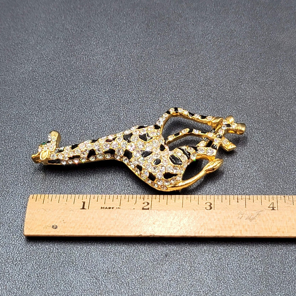 Vintage Rhinestone Giraffe Brooch Gold Plated Estate Jewelry 3.5"