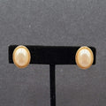 Vintage Avon Clip on Earrings Gold tone Oval White Cabochon Studs 5/8"