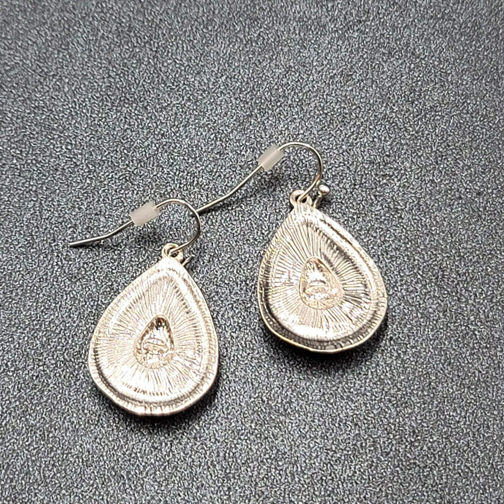 Pierced Earrings Silver Plated Hammered Metal Teardrop Dangle 1"