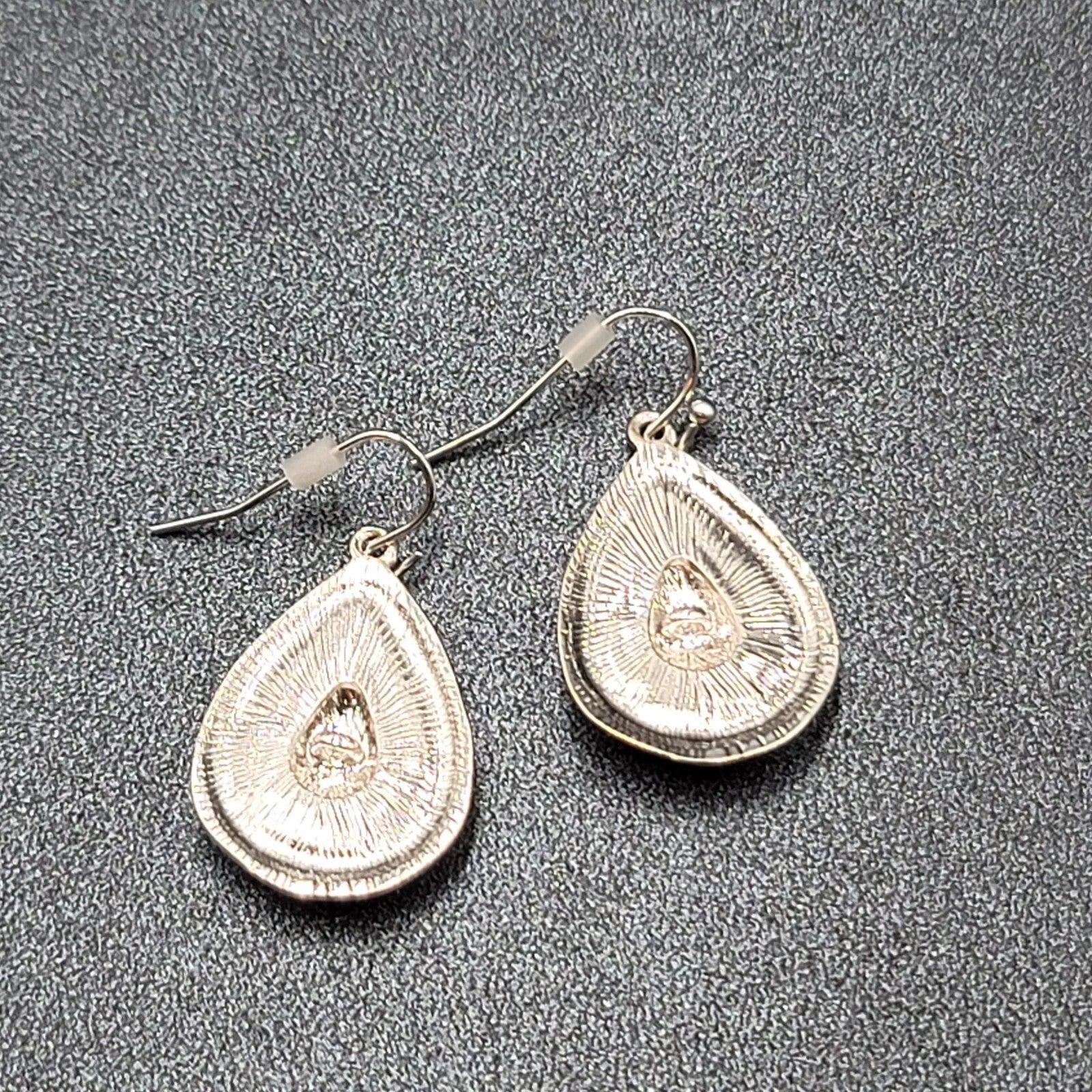 Pierced Earrings Silver Plated Hammered Metal Teardrop Dangle 1"