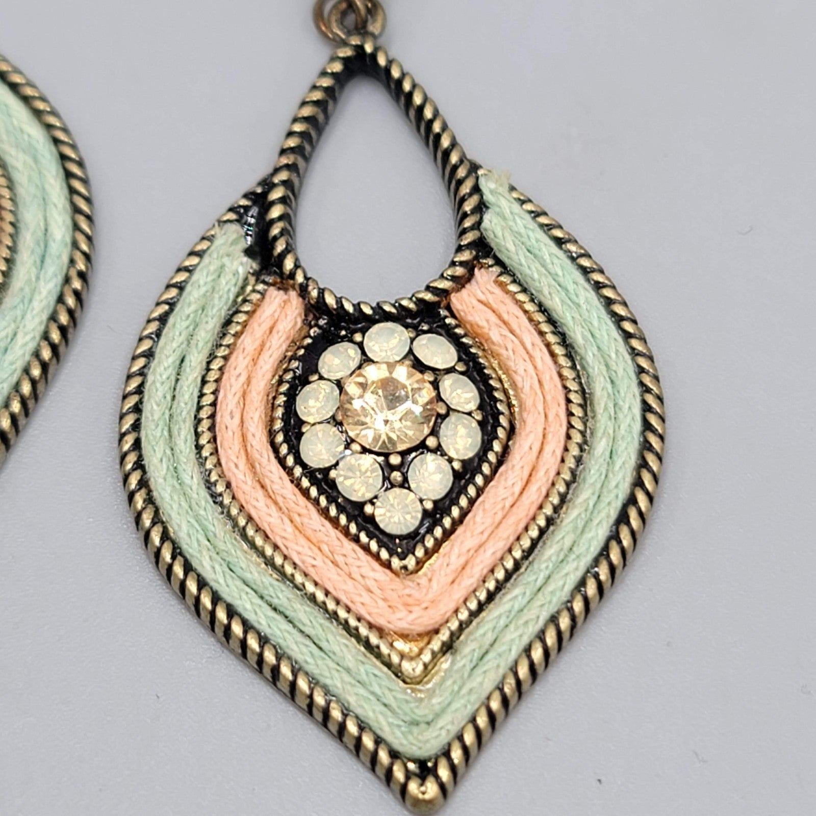 Boho Pierced Earrings Antiqued Gold tone Dangle 1.75"