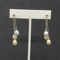 Pierced Earrings Sterling Chain Multicolor Pearl Dangle 1 3/4"