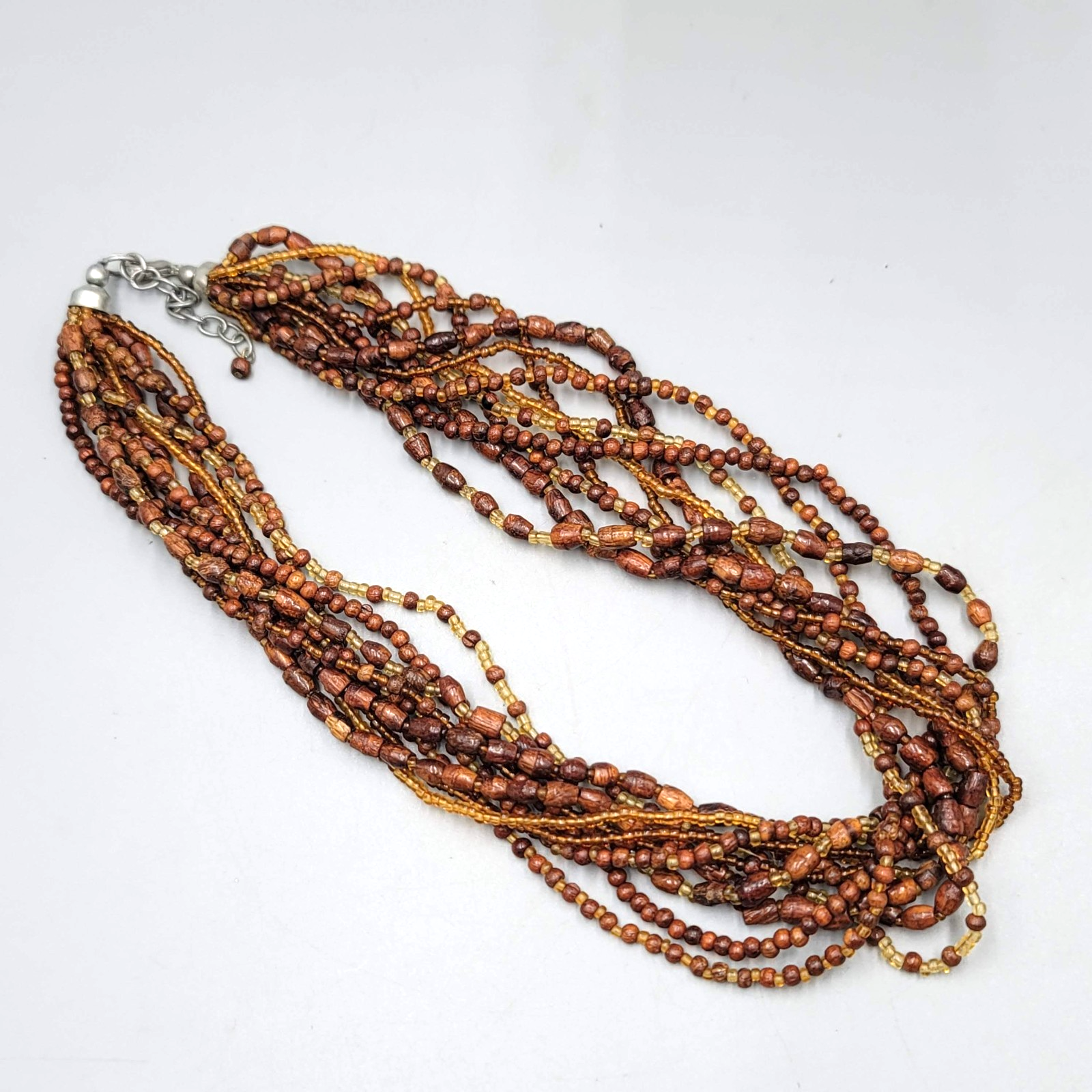 Multistrand Brown Wood Bead Twist Necklace 16"-18"