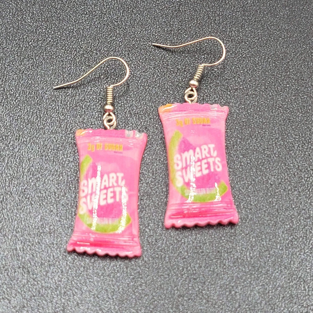 Smart Sweets Pierced Earrings Silver tone Candy Pink Dangle 1.25"