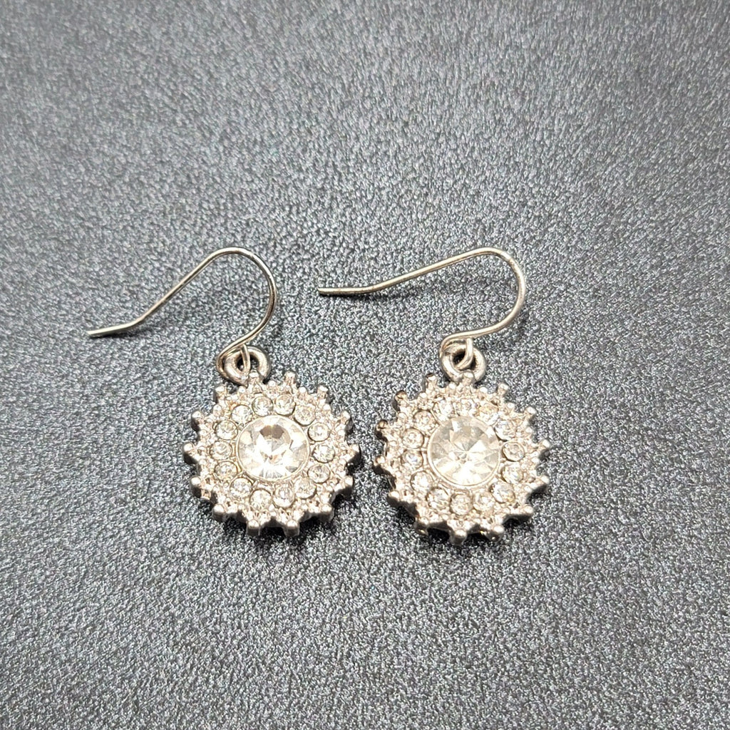 Pierced Earrings Silver Plated Crystal Rhinestone Dangle 3/4"