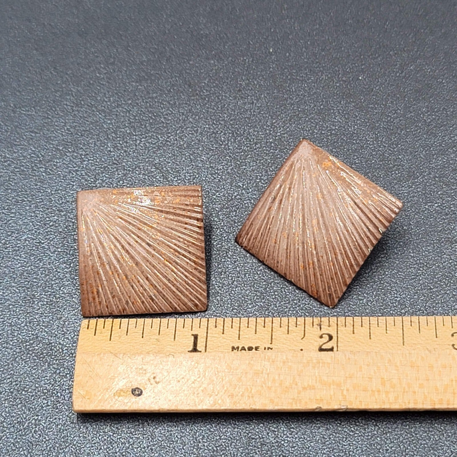 Vintage Pierced Earrings Painted Textured Square Drop 1 3/8"