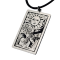 The SUN Tarot Card Pendant Necklace Major Arcana Silver tone Black Cord 18" Adj