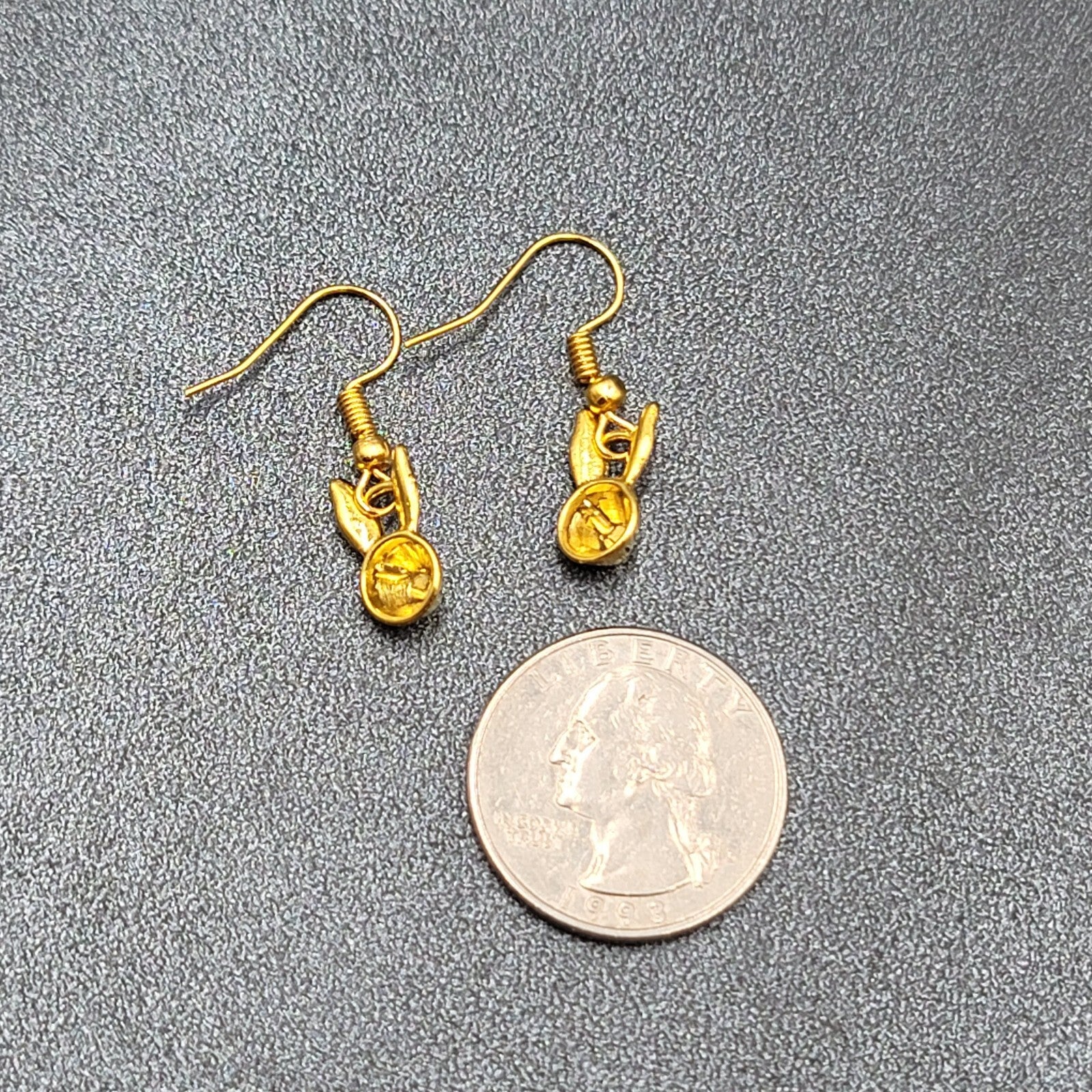 New Bunny Rabbit Pierced Earrings Gold Plated Dangle 1/2"