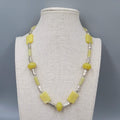 Artisan Light Green Stone Bead Boho Necklace Silver tone 18"