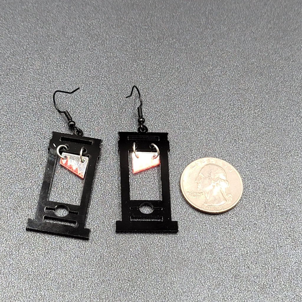 Guillotine Pierced Earrings Black Halloween Gothic Punk Rock 1.75"