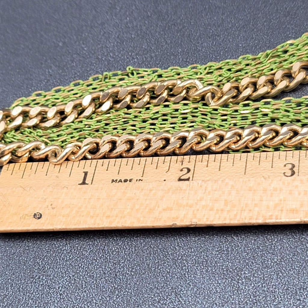 VCLM Multi Chain Necklace Gold tone Green Enamel 16-19 in