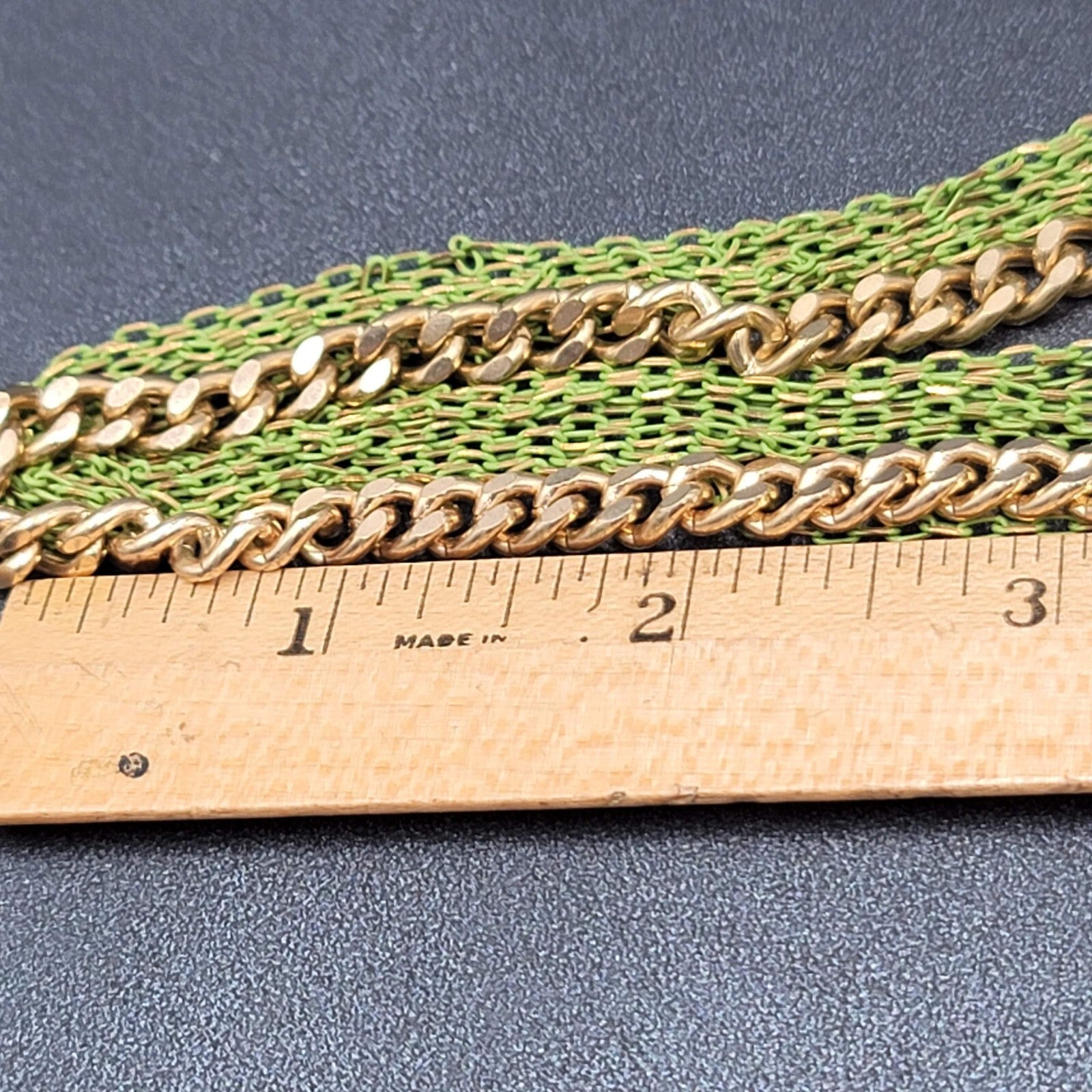 VCLM Multi Chain Necklace Gold tone Green Enamel 16-19 in