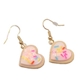 Heart Cookie Dangle Pierced Earrings Pink Frosting Sprinkles Gold tone Hook 7/8"