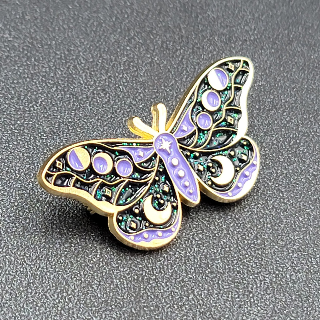 Moth Purple Black Enamel Moon Phase Lapel Hat Pin 1.5"