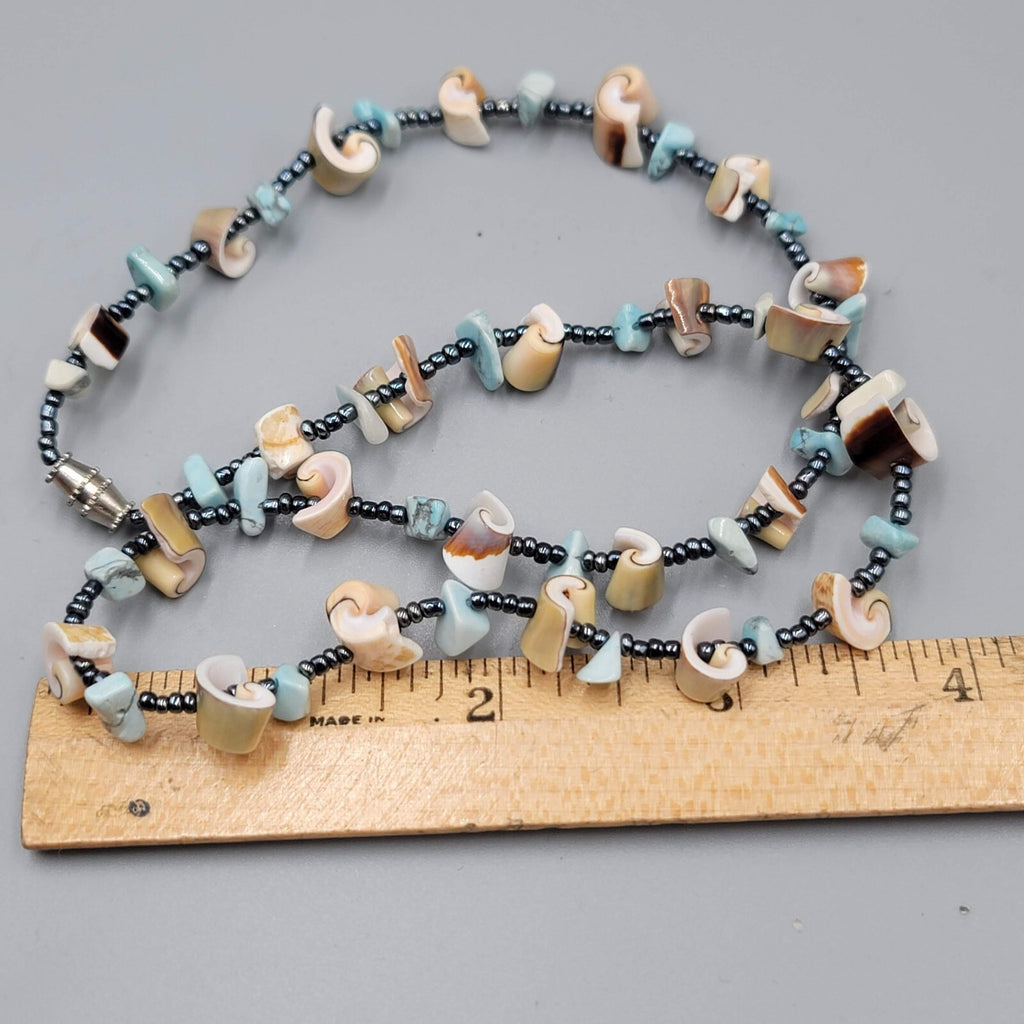 Swirl Seashell Bead Necklace Beach Boho Multicolor 18"