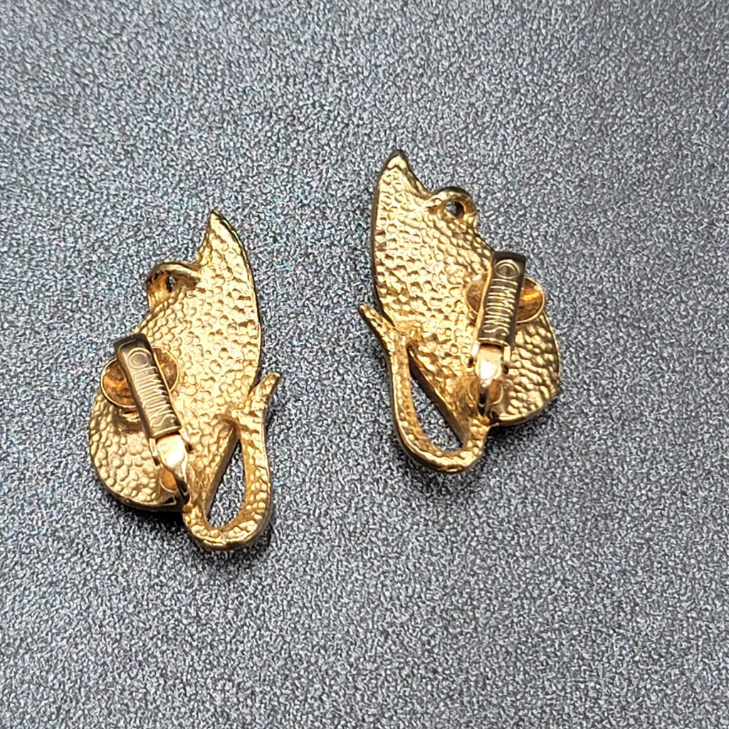 Vintage Emmons Clip on Earrings Gold Plated Climber Leaves 1 1/8"